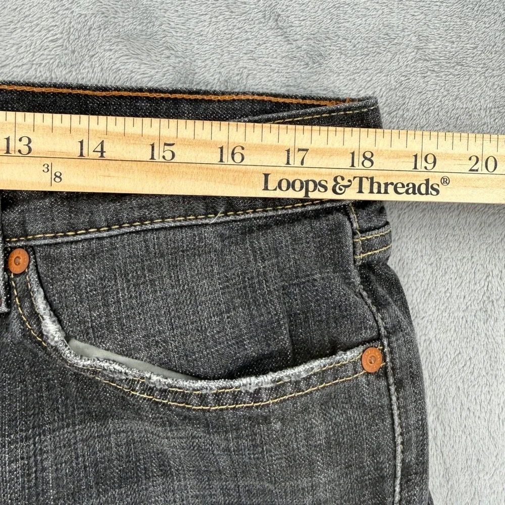 7 For All Mankind Men's Straight Jeans in Charcoal Gray with Orange Stitching